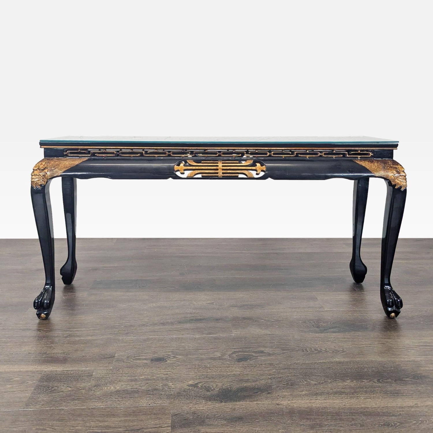 Custom Black Lacquer Chinoiserie Console Table	 - image-7