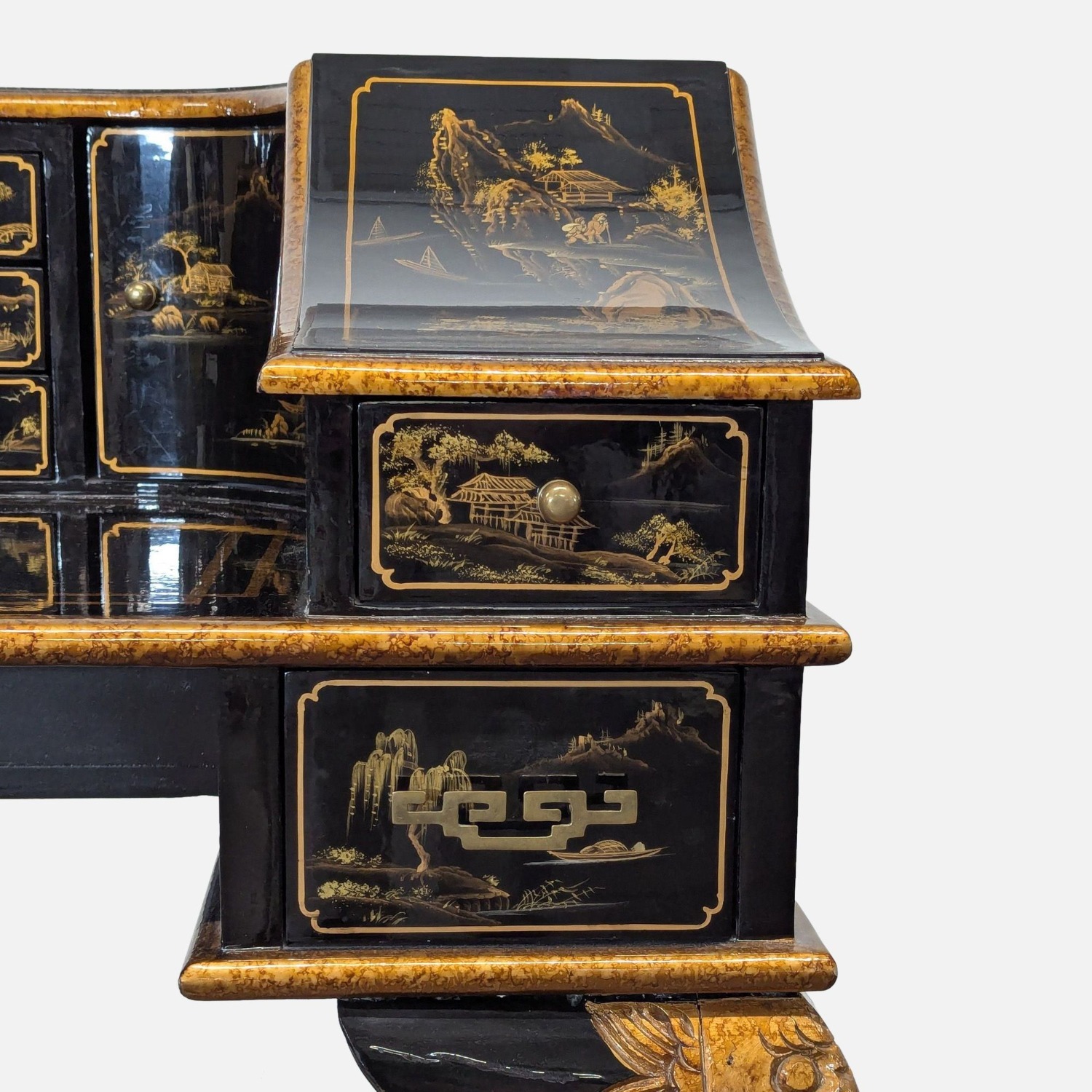 Hand-Painted Chinoiserie Desk and Chair in Black - image-3