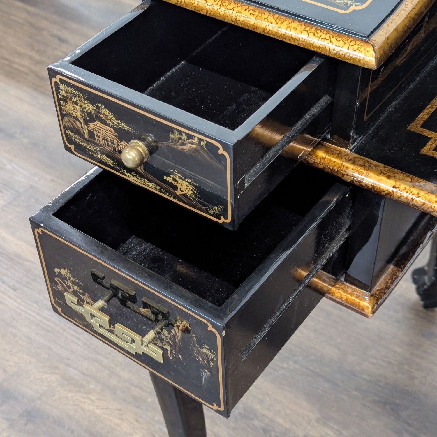 Hand-Painted Chinoiserie Desk and Chair in Black - image-4