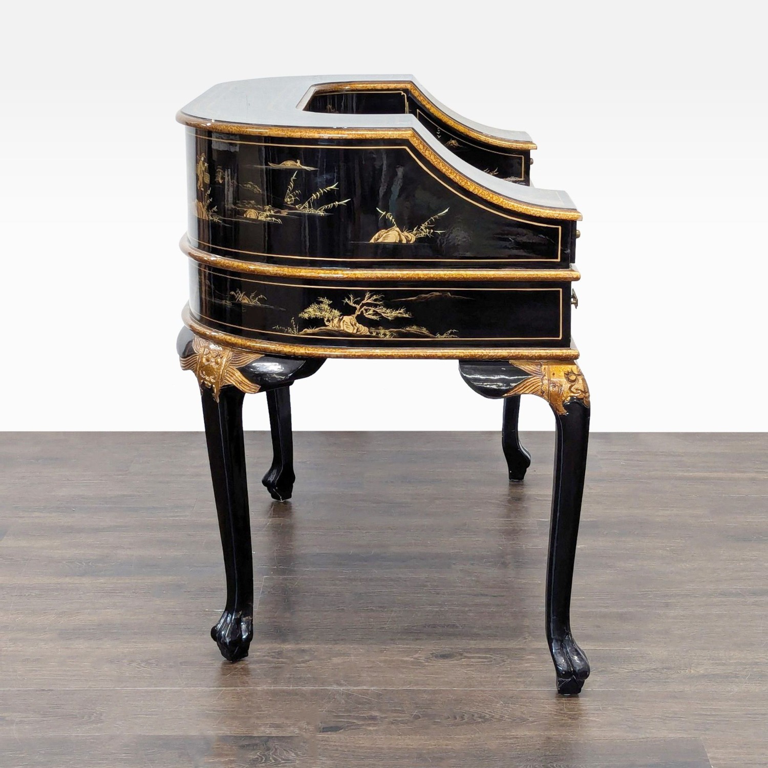 Hand-Painted Chinoiserie Desk and Chair in Black - image-7