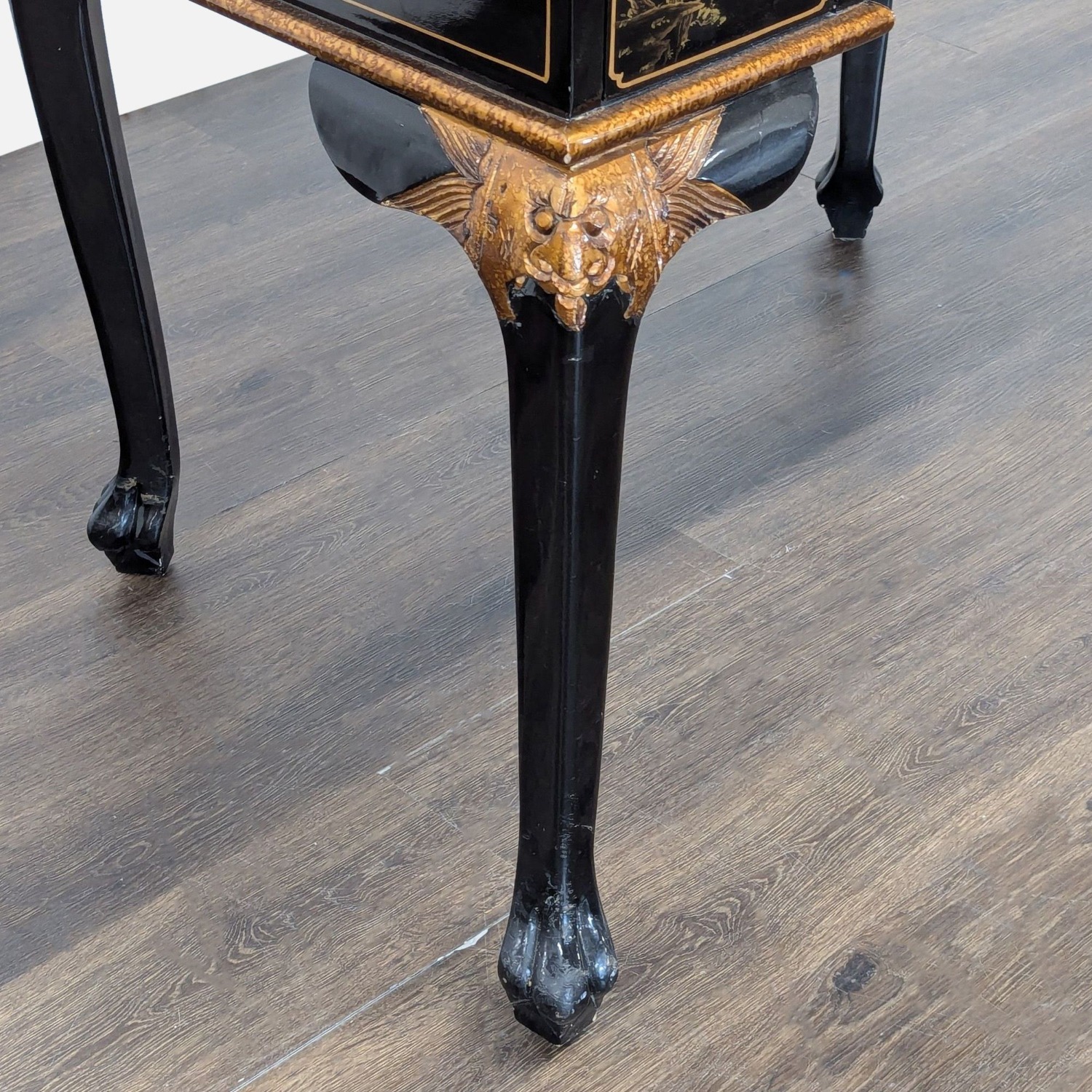 Hand-Painted Chinoiserie Desk and Chair in Black - image-2