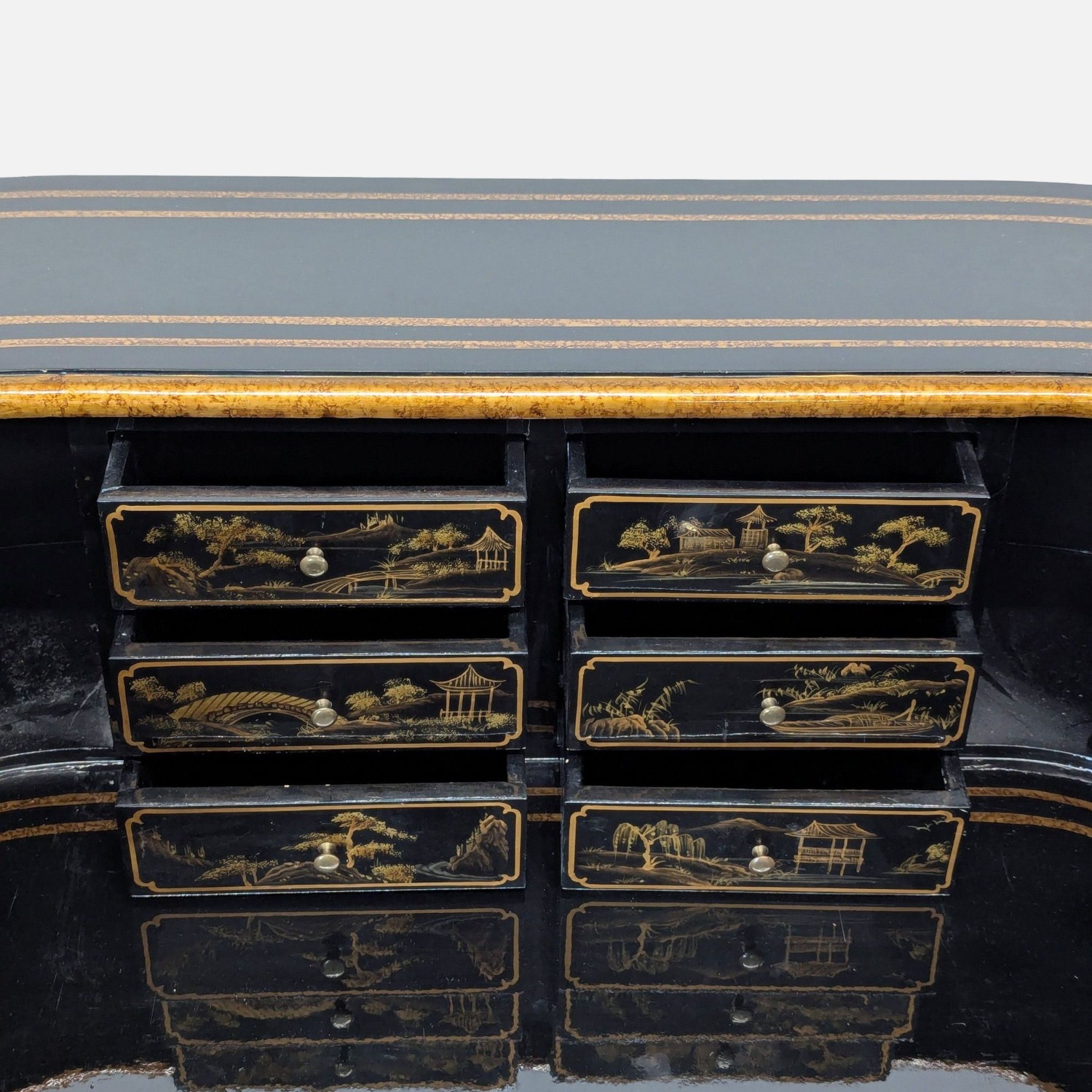 Hand-Painted Chinoiserie Desk and Chair in Black - image-5