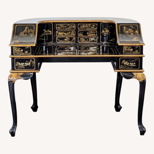 Used Hand-Painted Chinoiserie Desk and Chair in Black	 for sale on AptDeco
