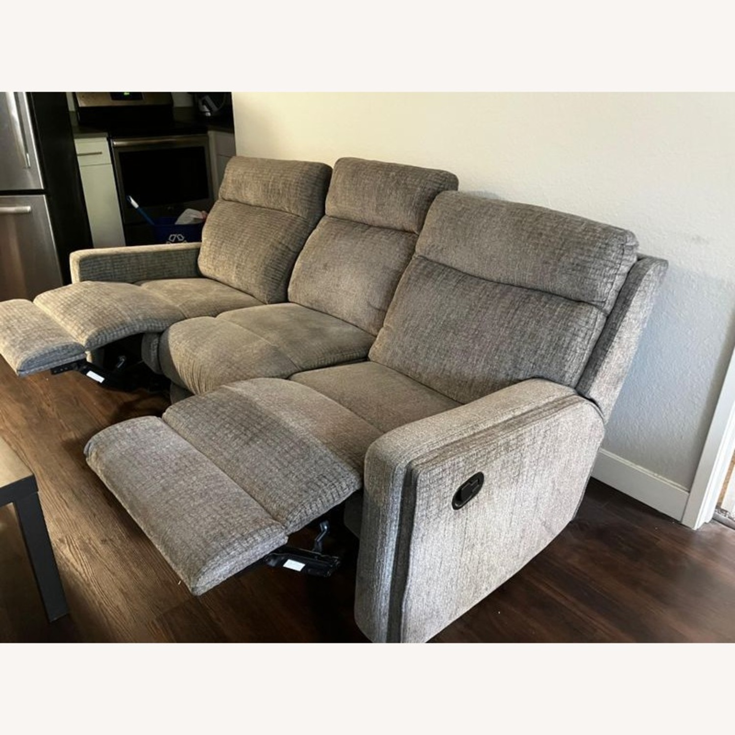 Living Spaces 3-Seat Reclining Sofa in Gray Fabric - image-2