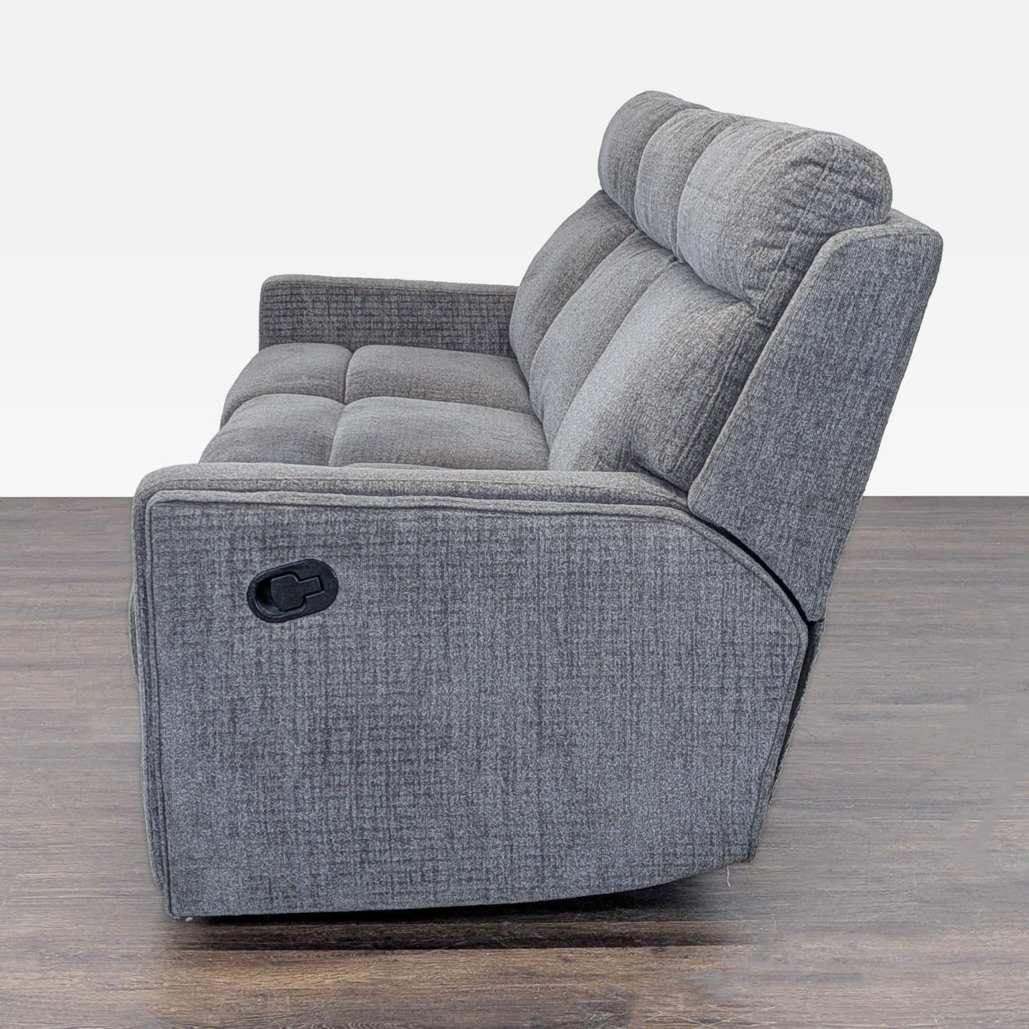 Living Spaces 3-Seat Reclining Sofa in Gray Fabric - image-8