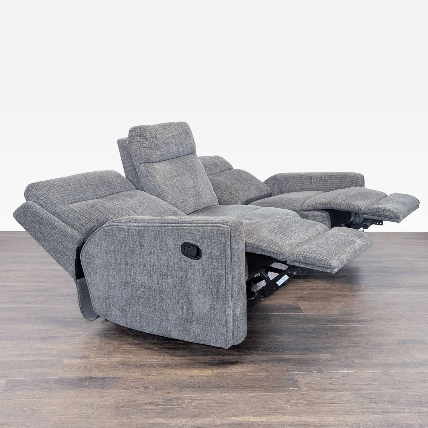 Living Spaces 3-Seat Reclining Sofa in Gray Fabric - image-11