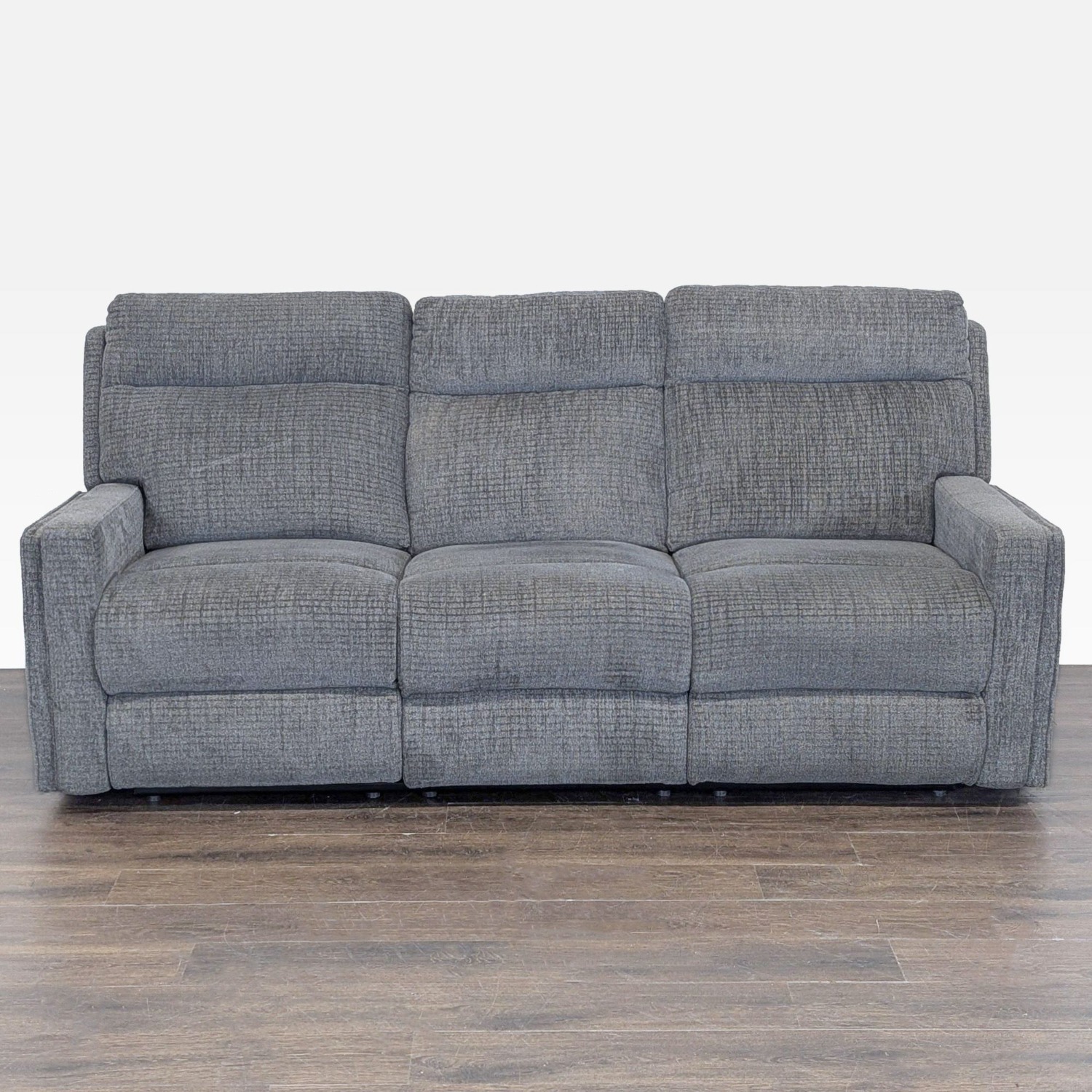 Living Spaces 3-Seat Reclining Sofa in Gray Fabric - image-12