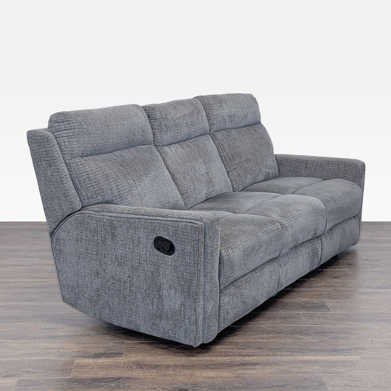 Living Spaces 3-Seat Reclining Sofa in Gray Fabric - image-4