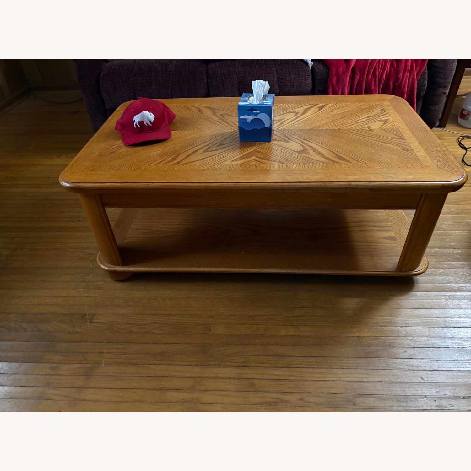 Raymour & Flanigan Solid Oak Coffee Table Top Can Be Raised - image-1