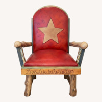 Sticks Leather Wood Hand Painted Chair Ottoman Set