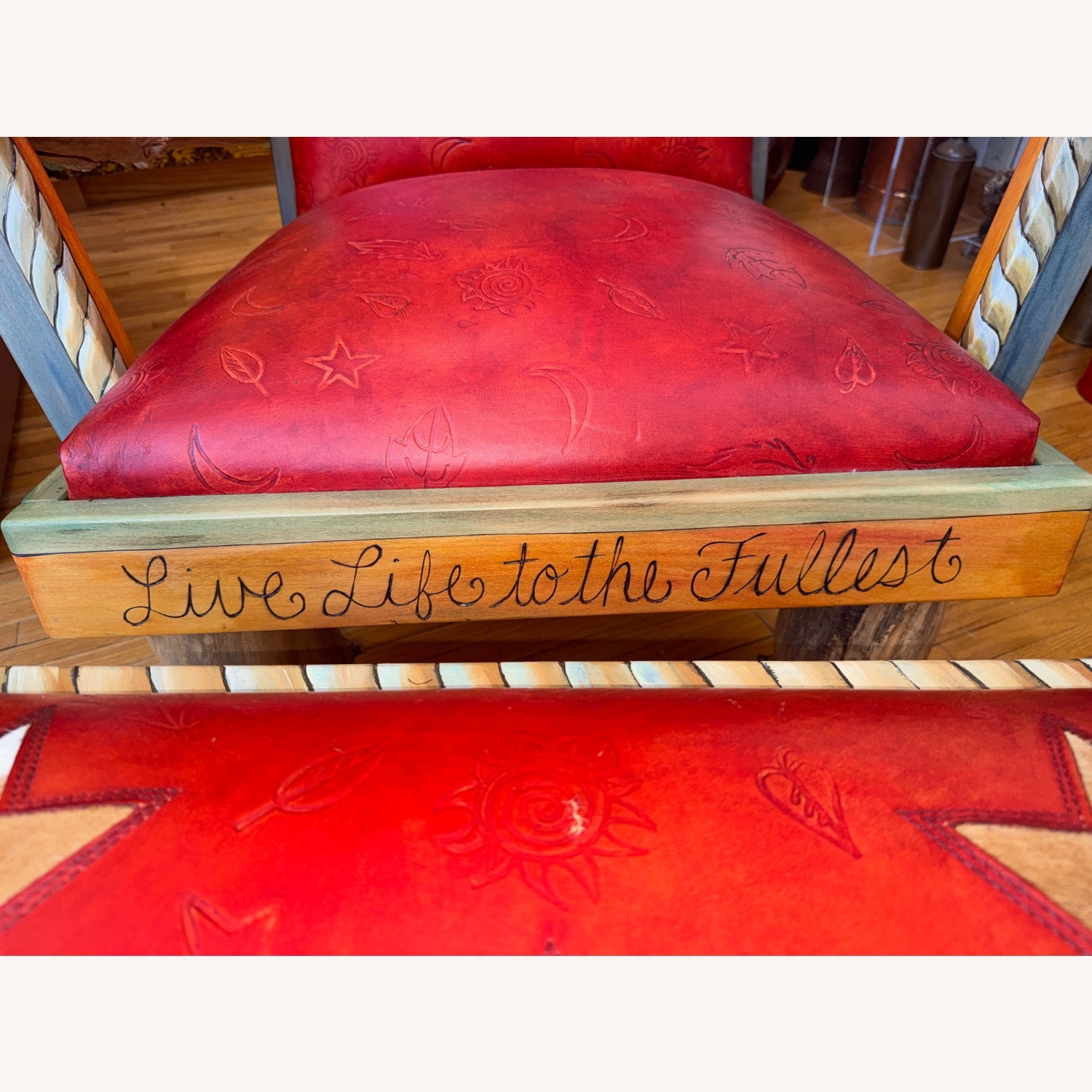 Sticks Leather Wood Hand Painted Chair Ottoman Set - image-2