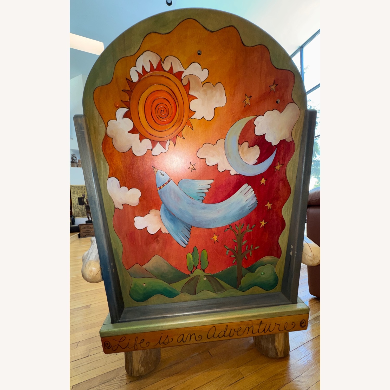 Sticks Leather Wood Hand Painted Chair Ottoman Set - image-6