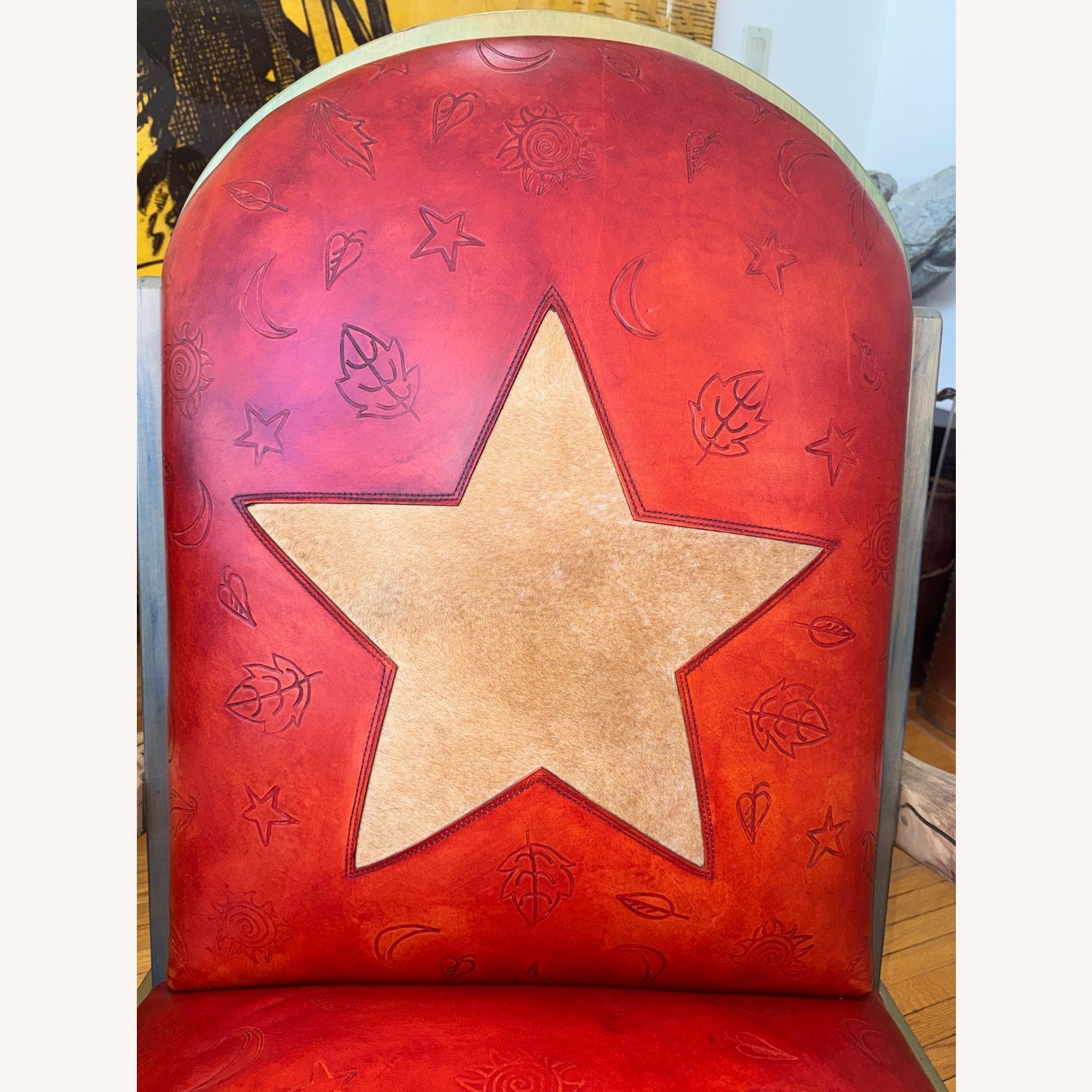 Sticks Leather Wood Hand Painted Chair Ottoman Set - image-4