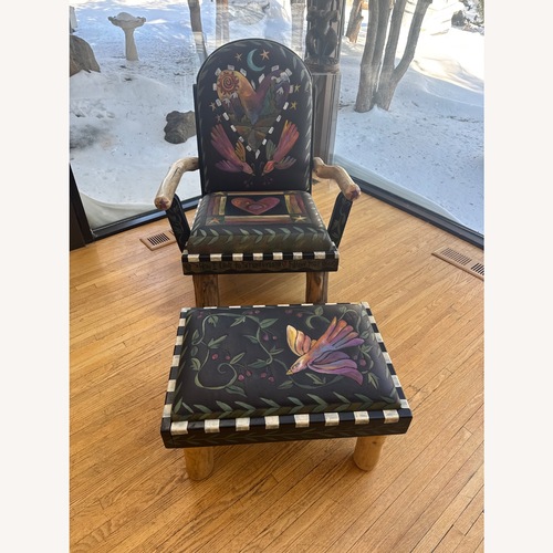 Used Sticks Hand Painted Chair & Ottoman Set for sale on AptDeco