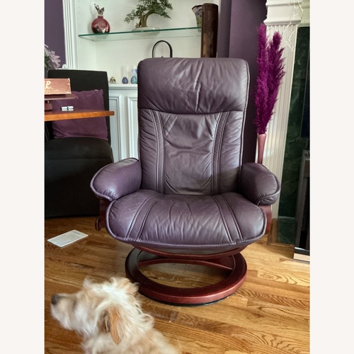 Used Natuzzi Purple Leather Recliner with Footstool for sale on AptDeco