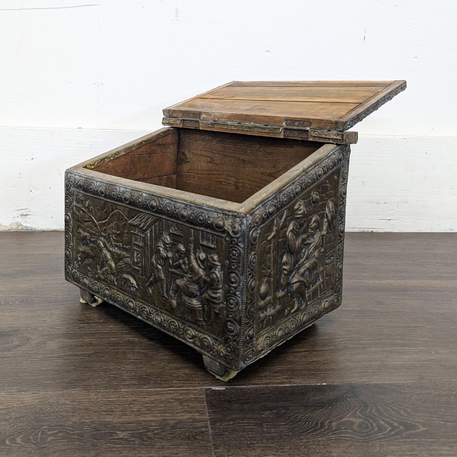 Antique Embossed Metal Firewood/Coal Box - image-11