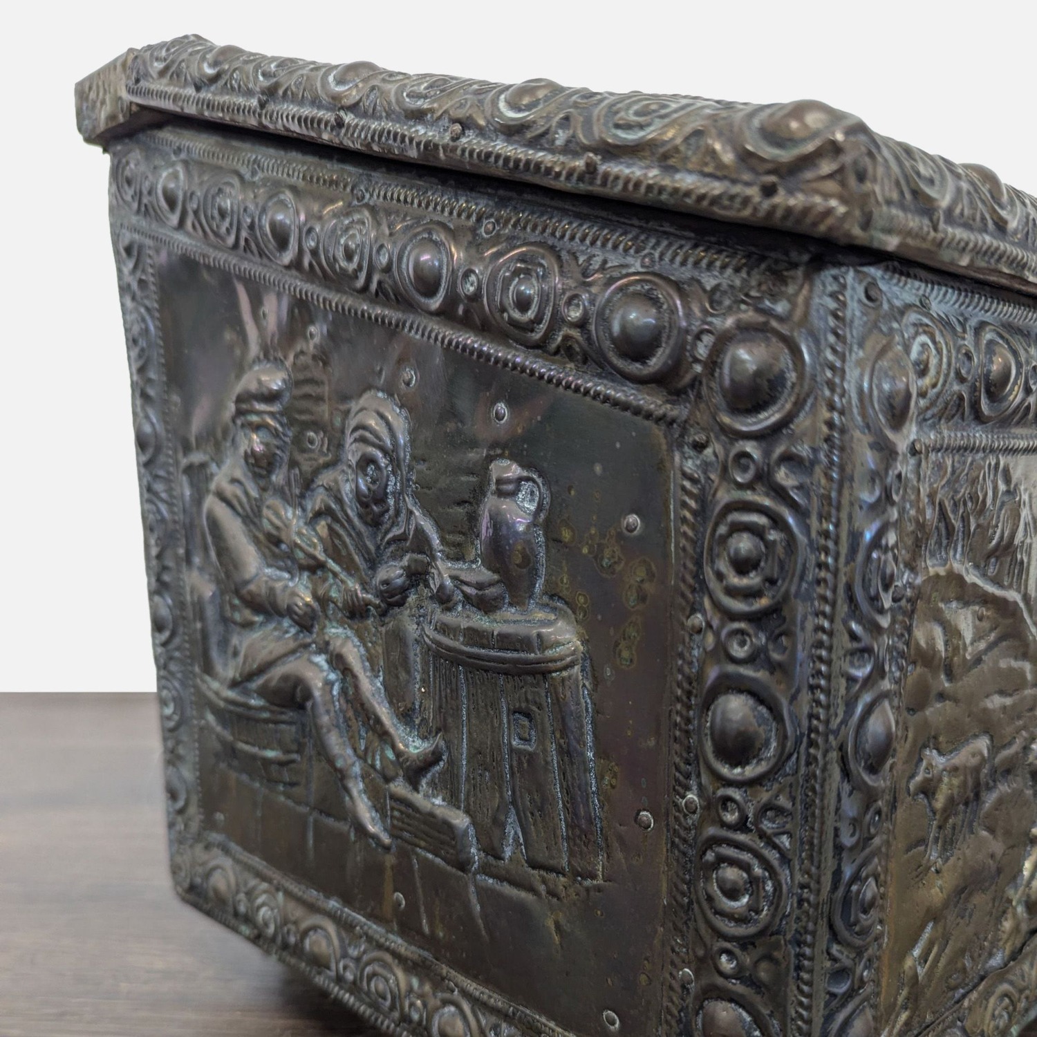 Antique Embossed Metal Firewood/Coal Box - image-7