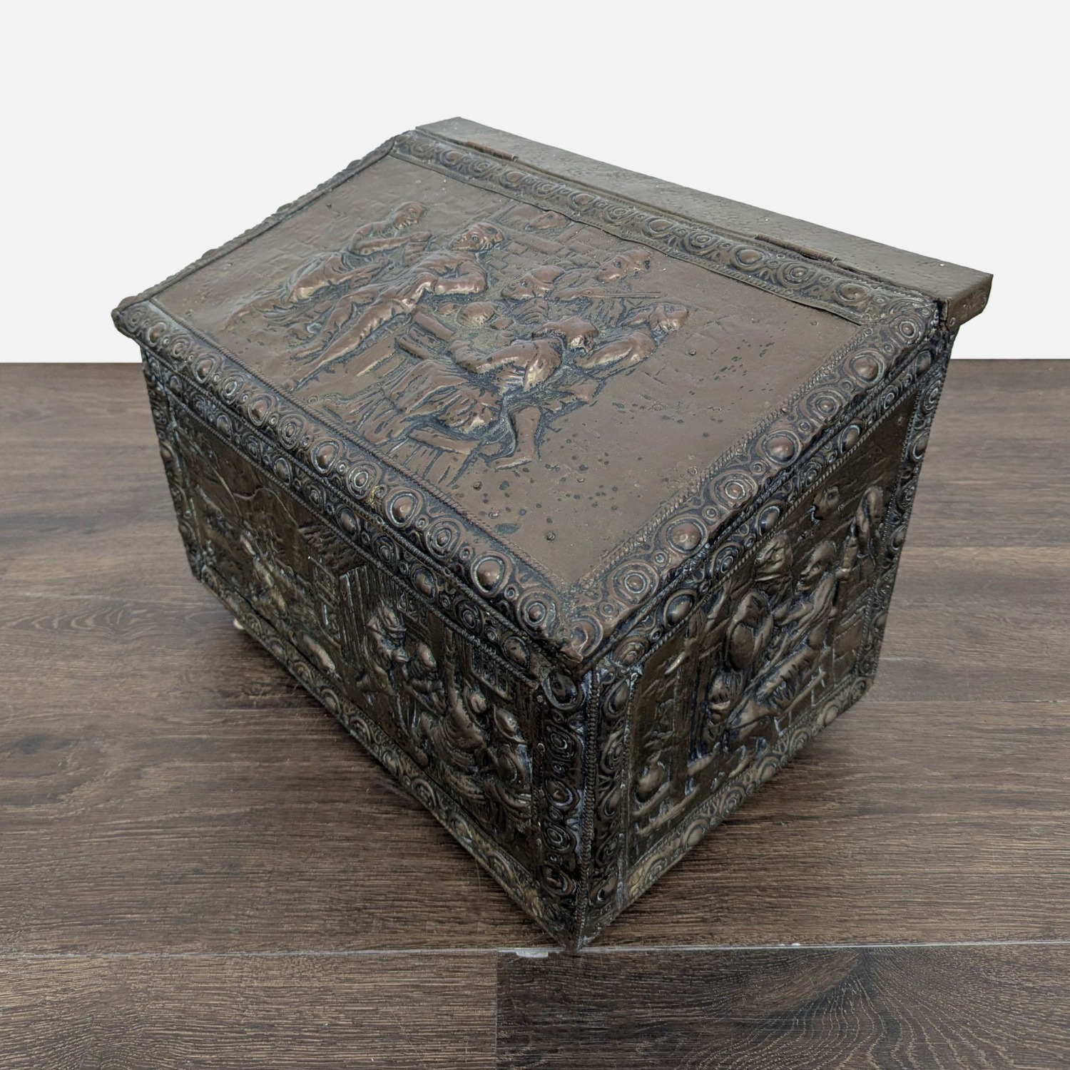 Antique Embossed Metal Firewood/Coal Box - image-1