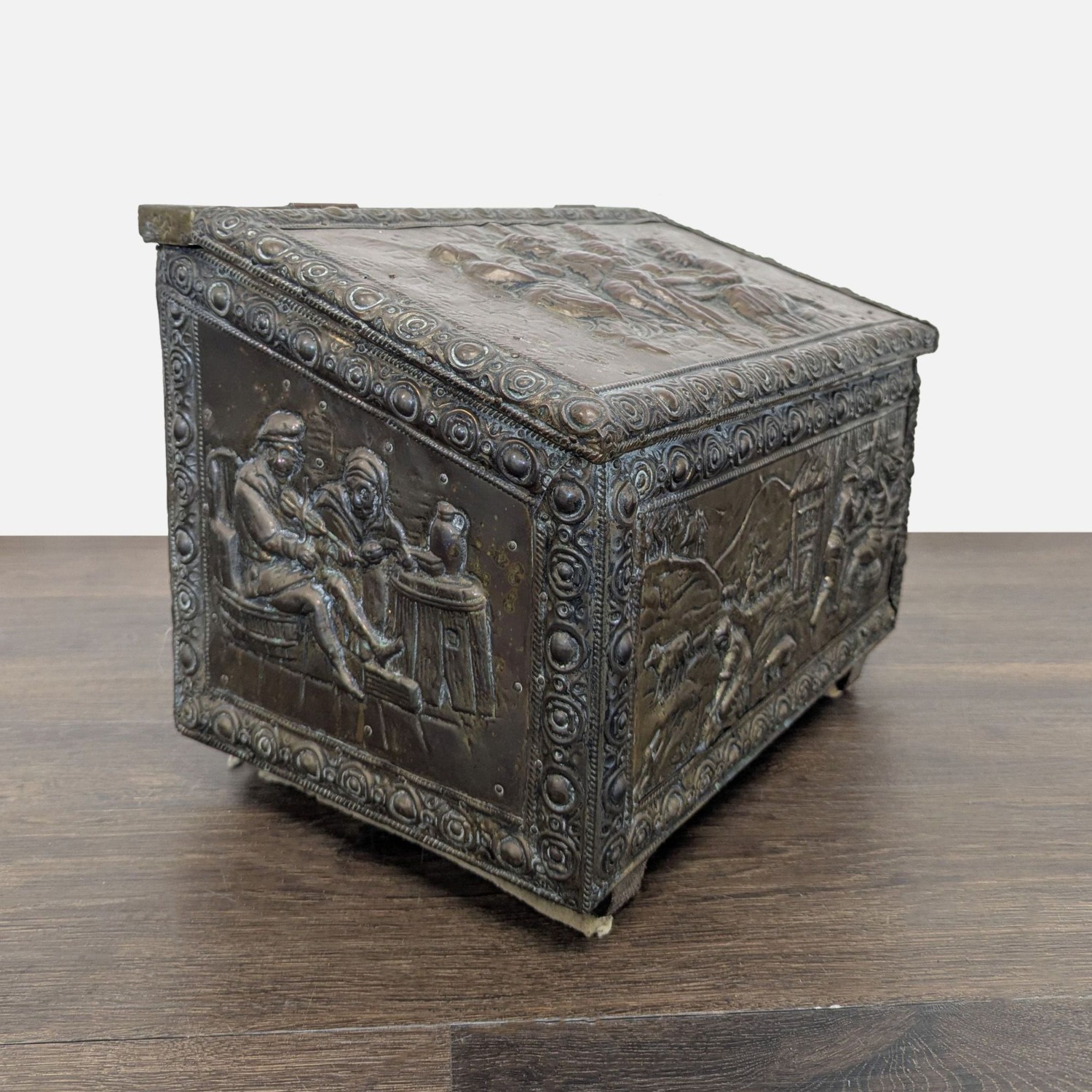 Antique Embossed Metal Firewood/Coal Box - image-5
