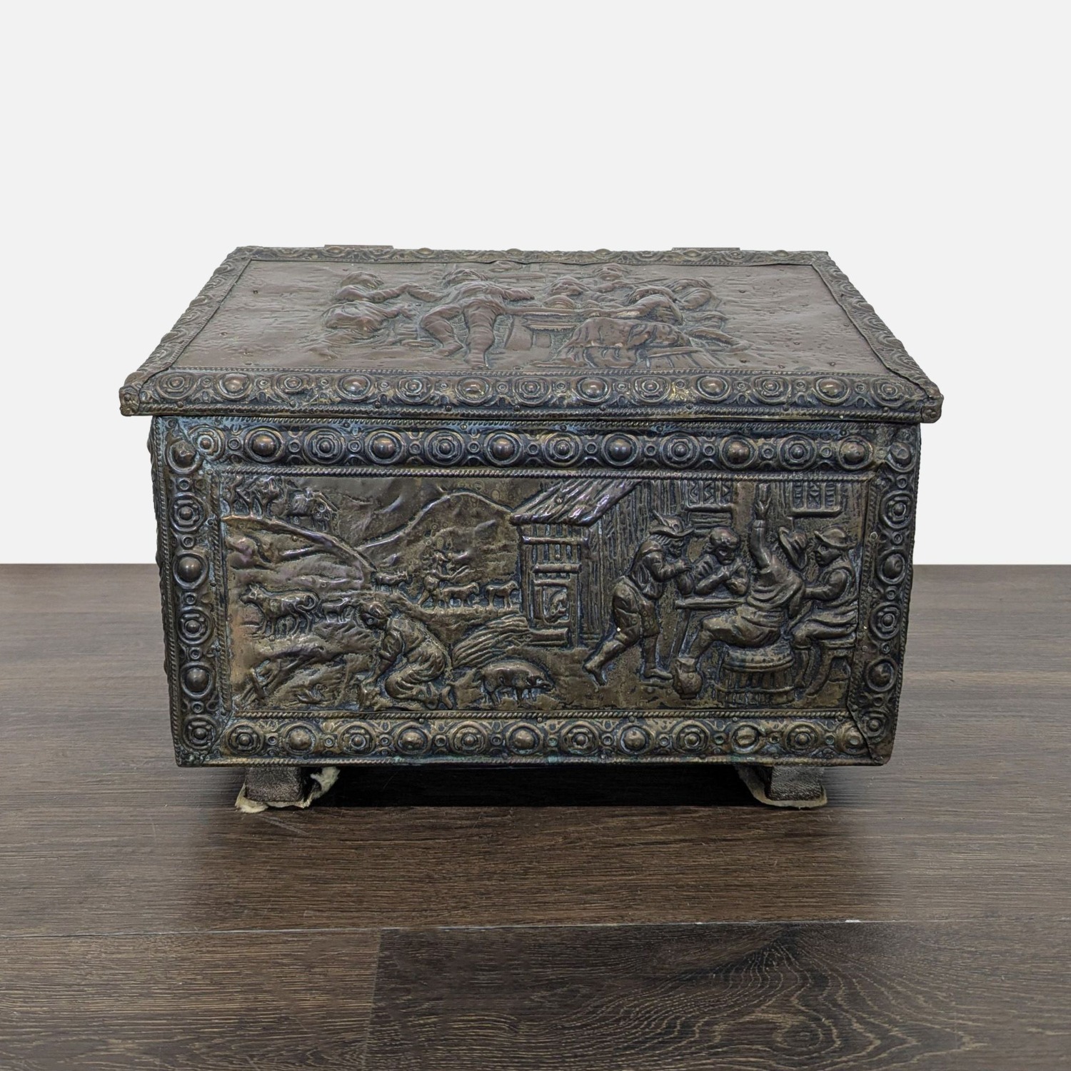 Antique Embossed Metal Firewood/Coal Box - image-12