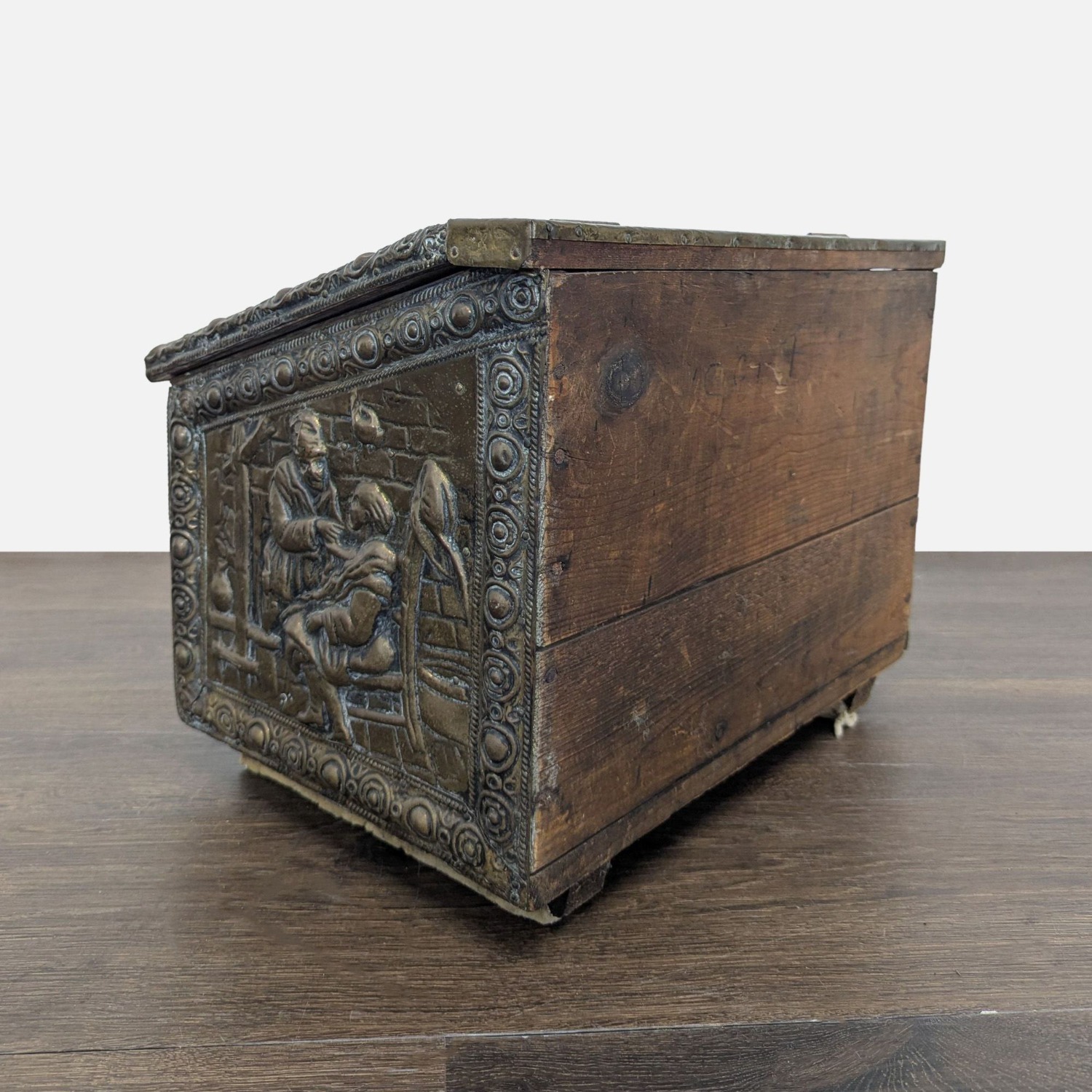 Antique Embossed Metal Firewood/Coal Box - image-2
