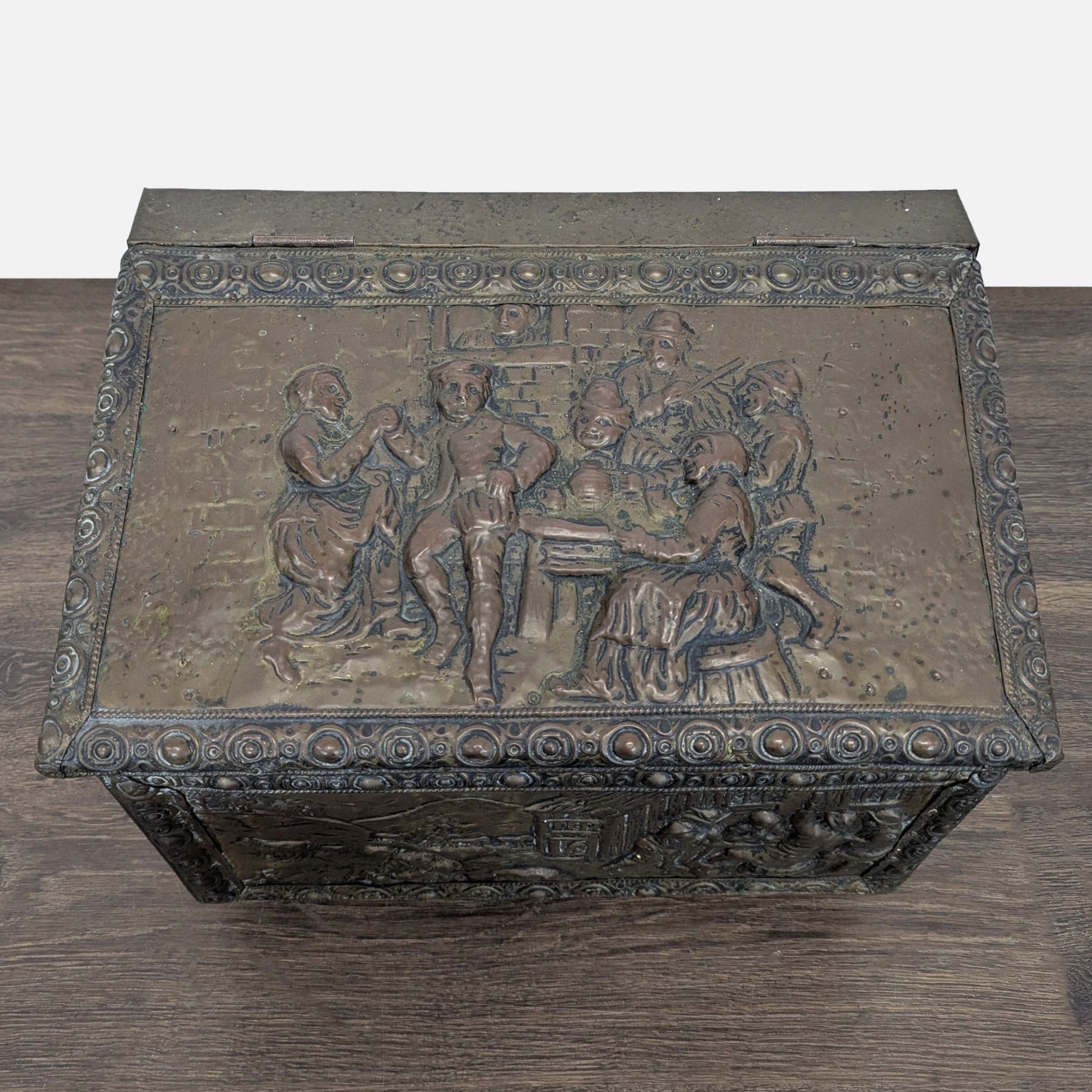 Antique Embossed Metal Firewood/Coal Box - image-8