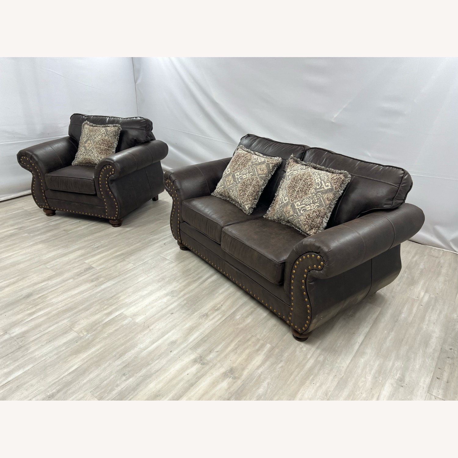Roundhill Leinster Dark Brown Leather Loveseat - image-2