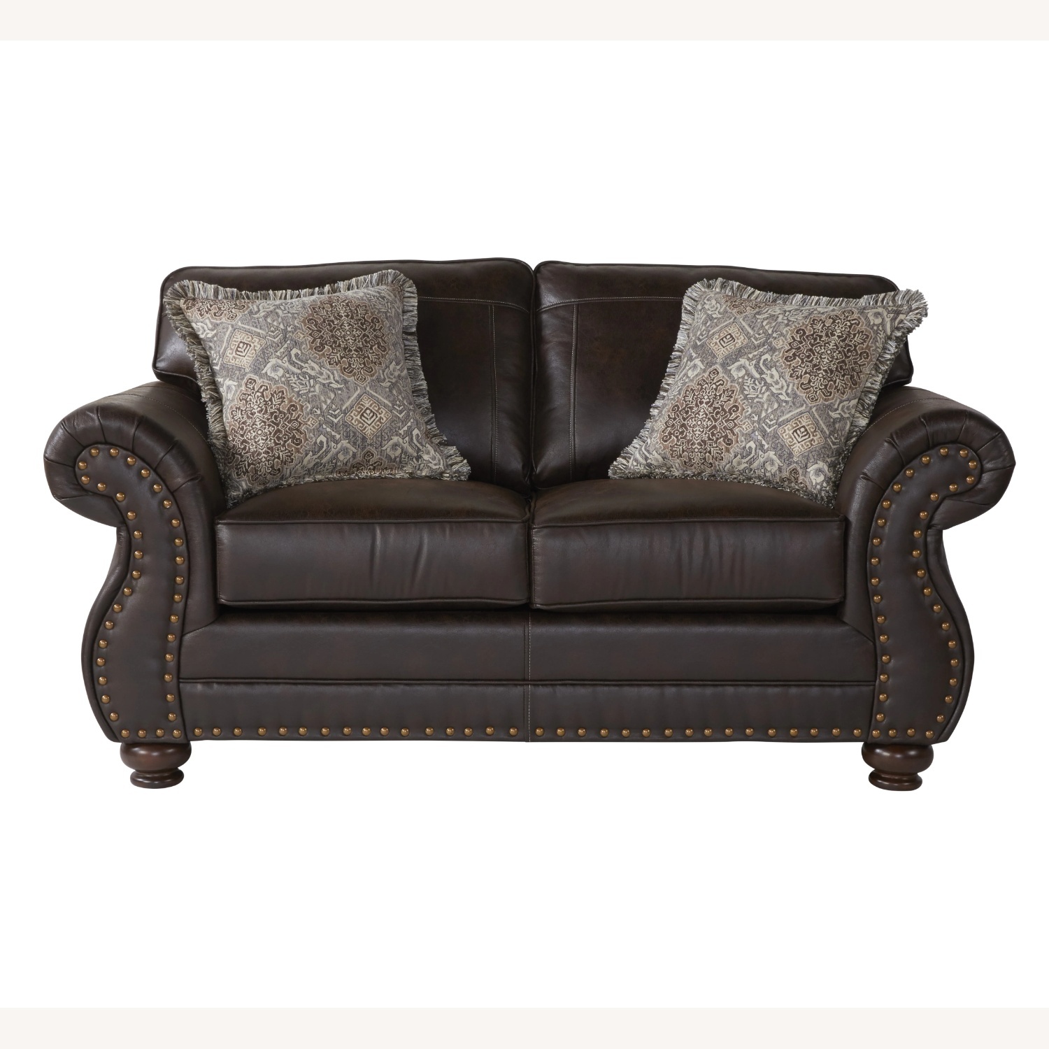 Roundhill Leinster Dark Brown Leather Loveseat - image-9