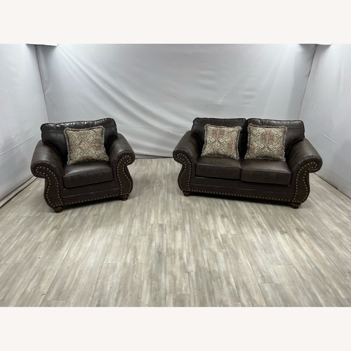 Used Roundhill Leinster Dark Brown Leather Loveseat for sale on AptDeco