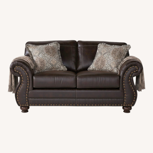 Used Roundhill Leinster Dark Brown Leather Loveseat for sale on AptDeco
