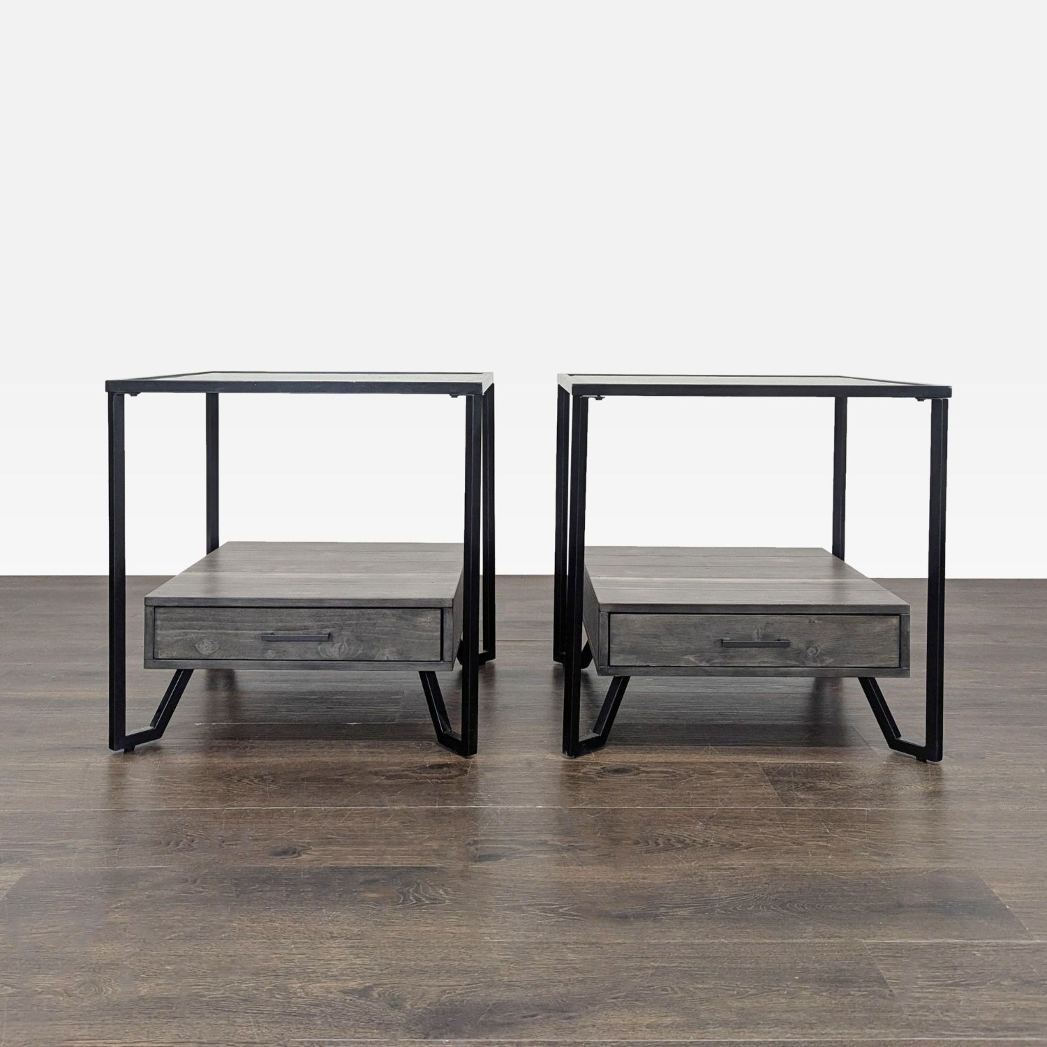 Pair of Glass Top End Tables Each with a Drawer - image-7