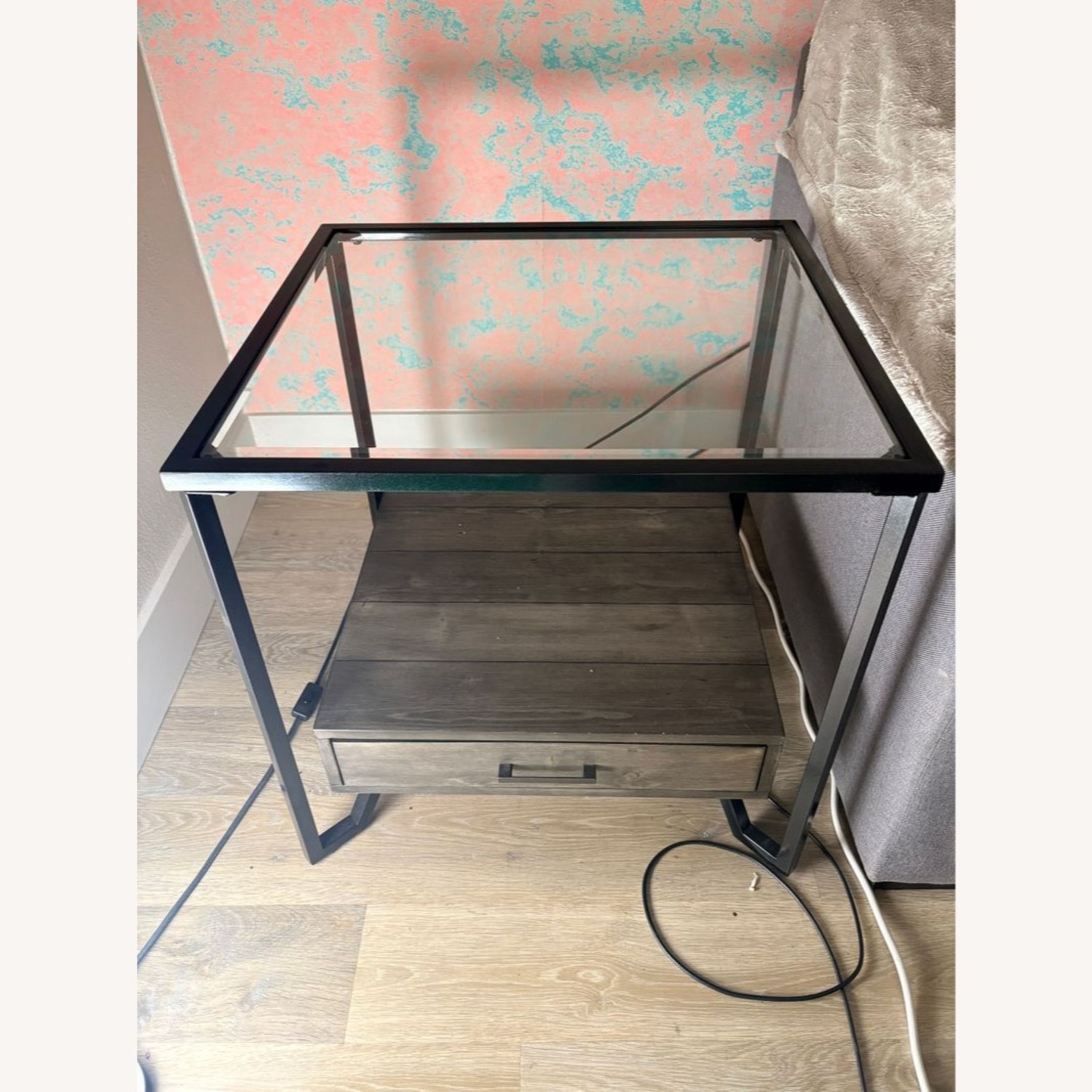 Pair of Glass Top End Tables Each with a Drawer - image-1