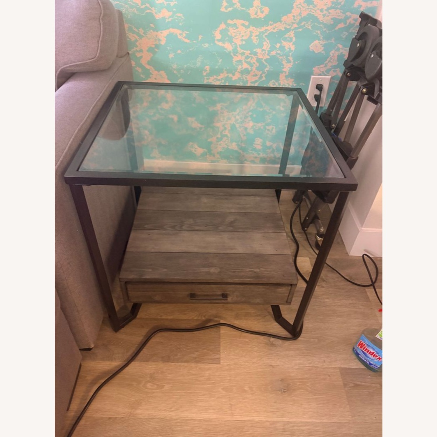 Pair of Glass Top End Tables Each with a Drawer - image-2