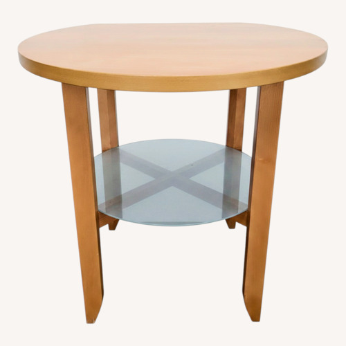 Used Round Wood End Table with Flat Back  for sale on AptDeco