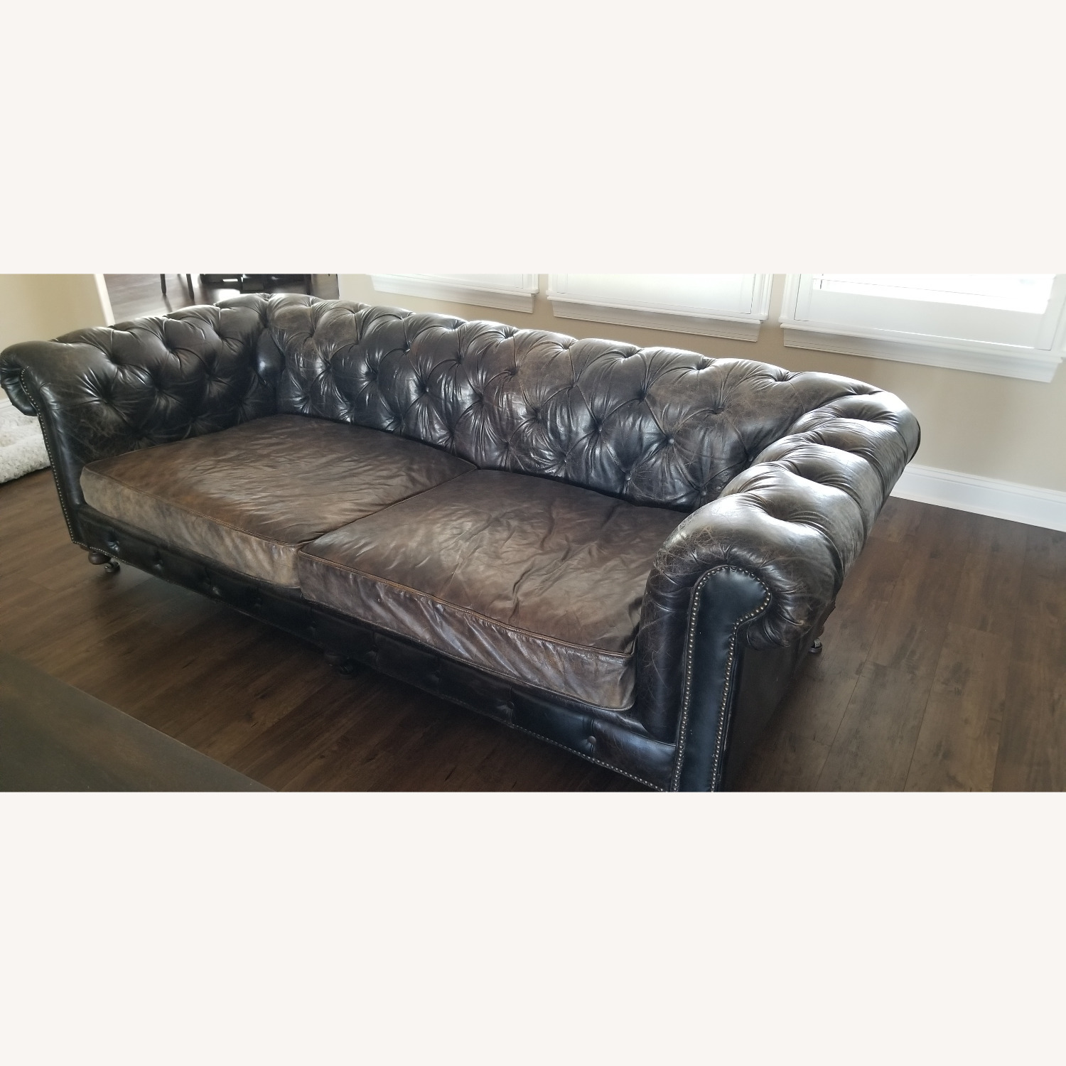 Restoration Hardware Kensington Black Leather Sofa - image-5