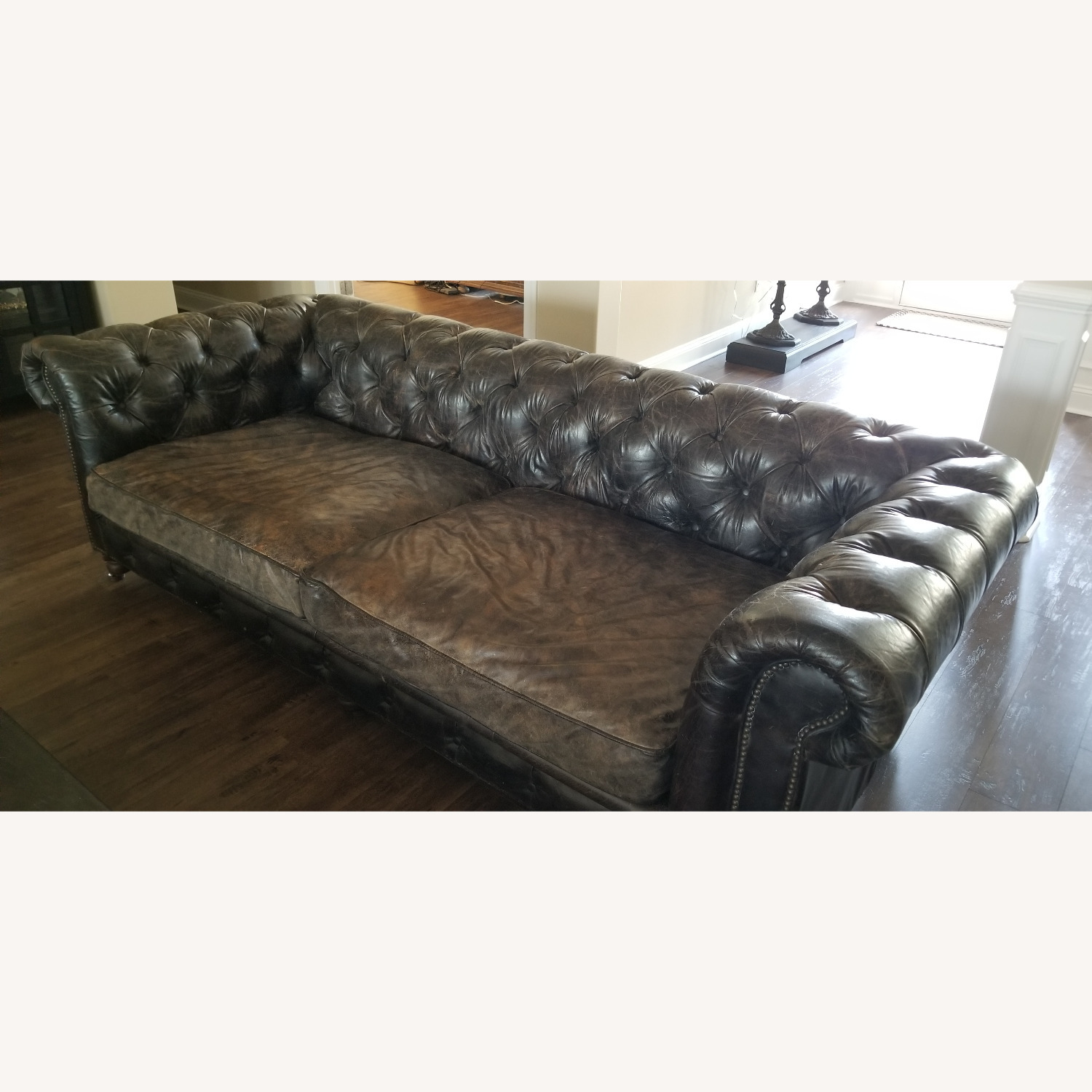 Restoration Hardware Kensington Black Leather Sofa - image-4