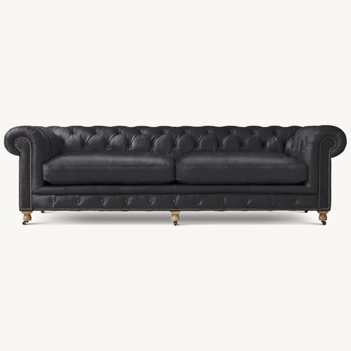 Used Restoration Hardware Kensington Black Leather Sofa for sale on AptDeco