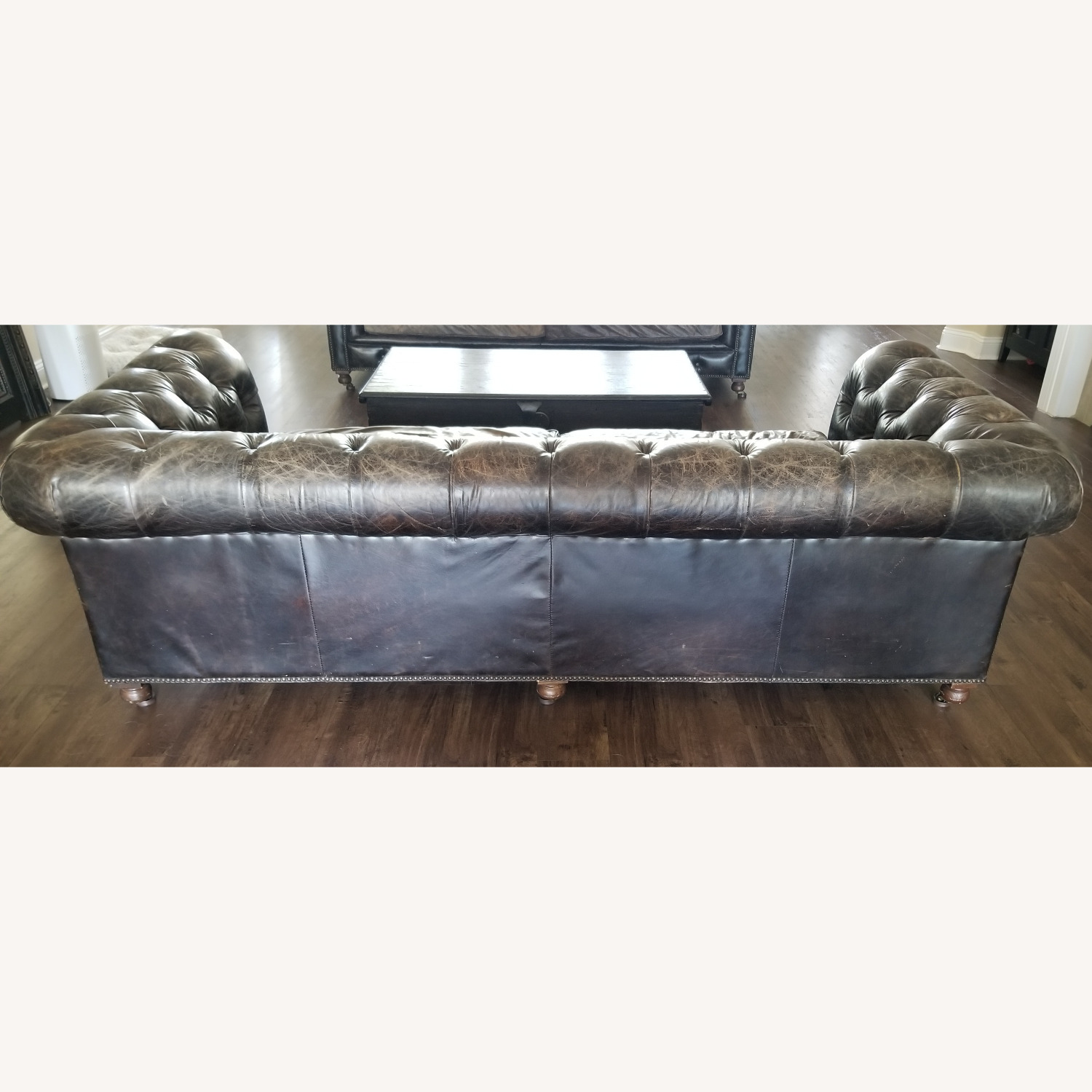 Restoration Hardware Kensington Black Leather Sofa - image-2