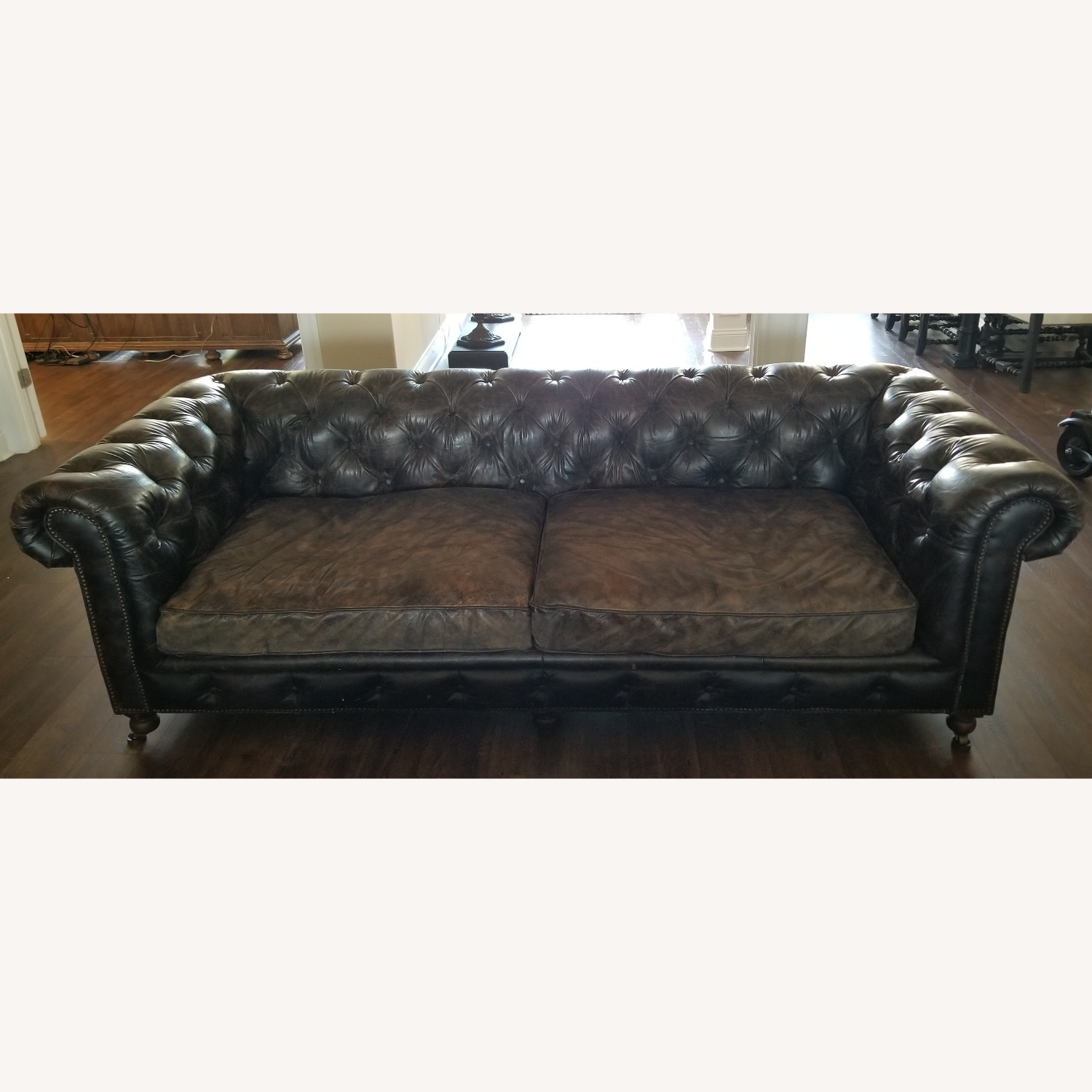 Restoration Hardware Kensington Black Leather Sofa - image-3
