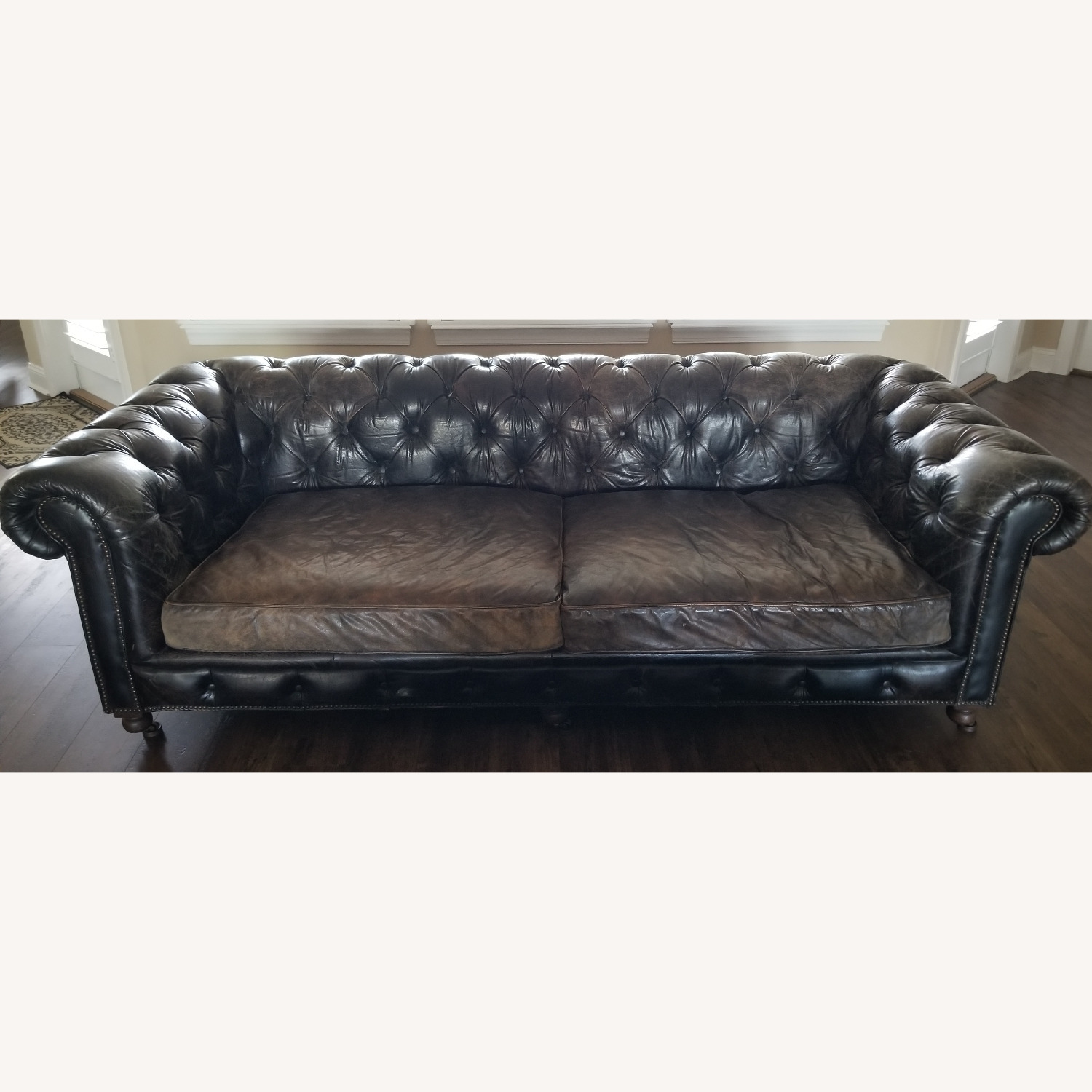 Restoration Hardware Kensington Black Leather Sofa - image-6