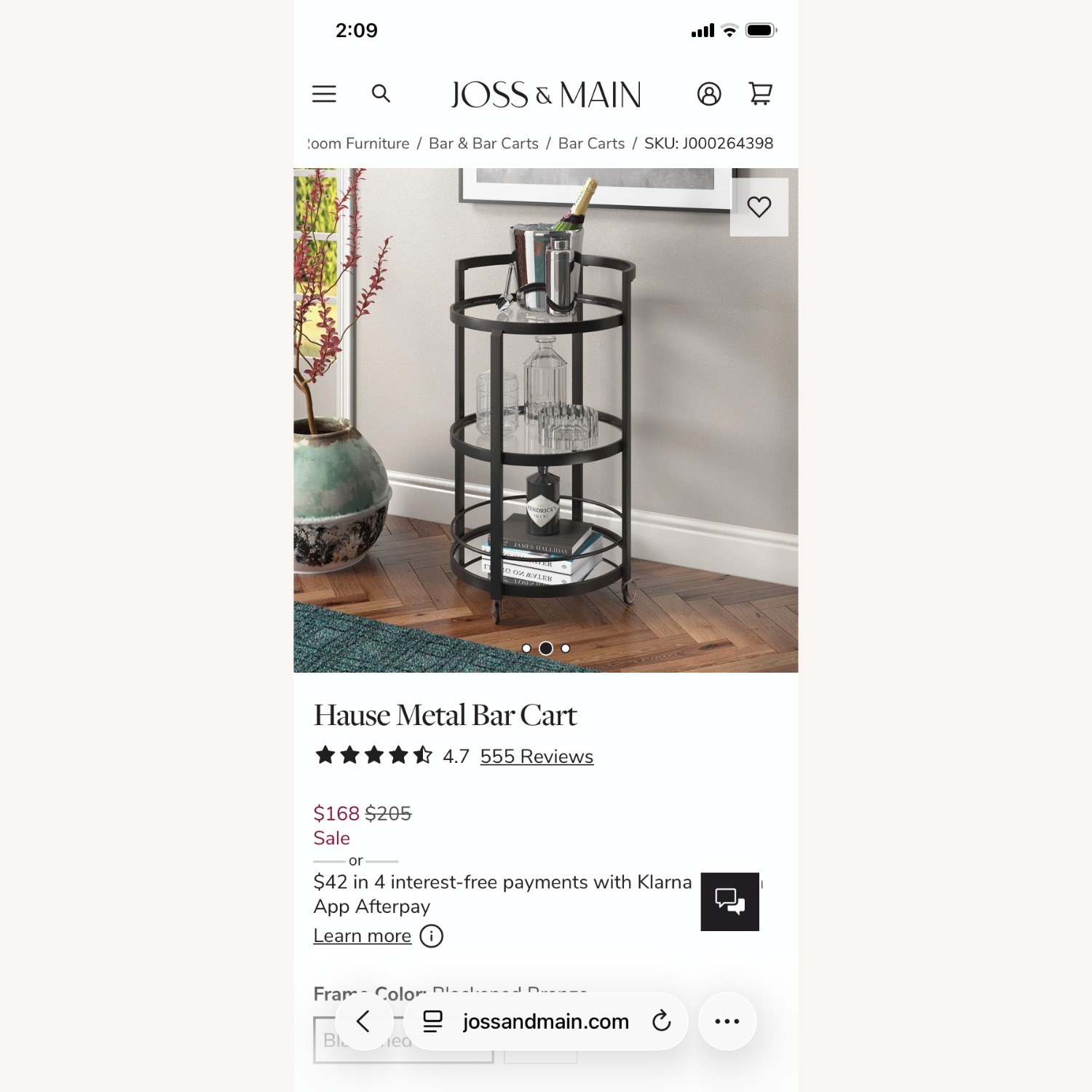 Hause 21" Wide Round Bar Cart - 21" Wide - image-3