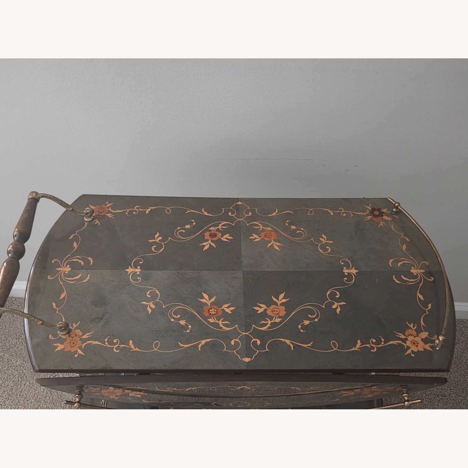 Vintage/Antique Finds Dark Brown Brass Bar Cart - image-2