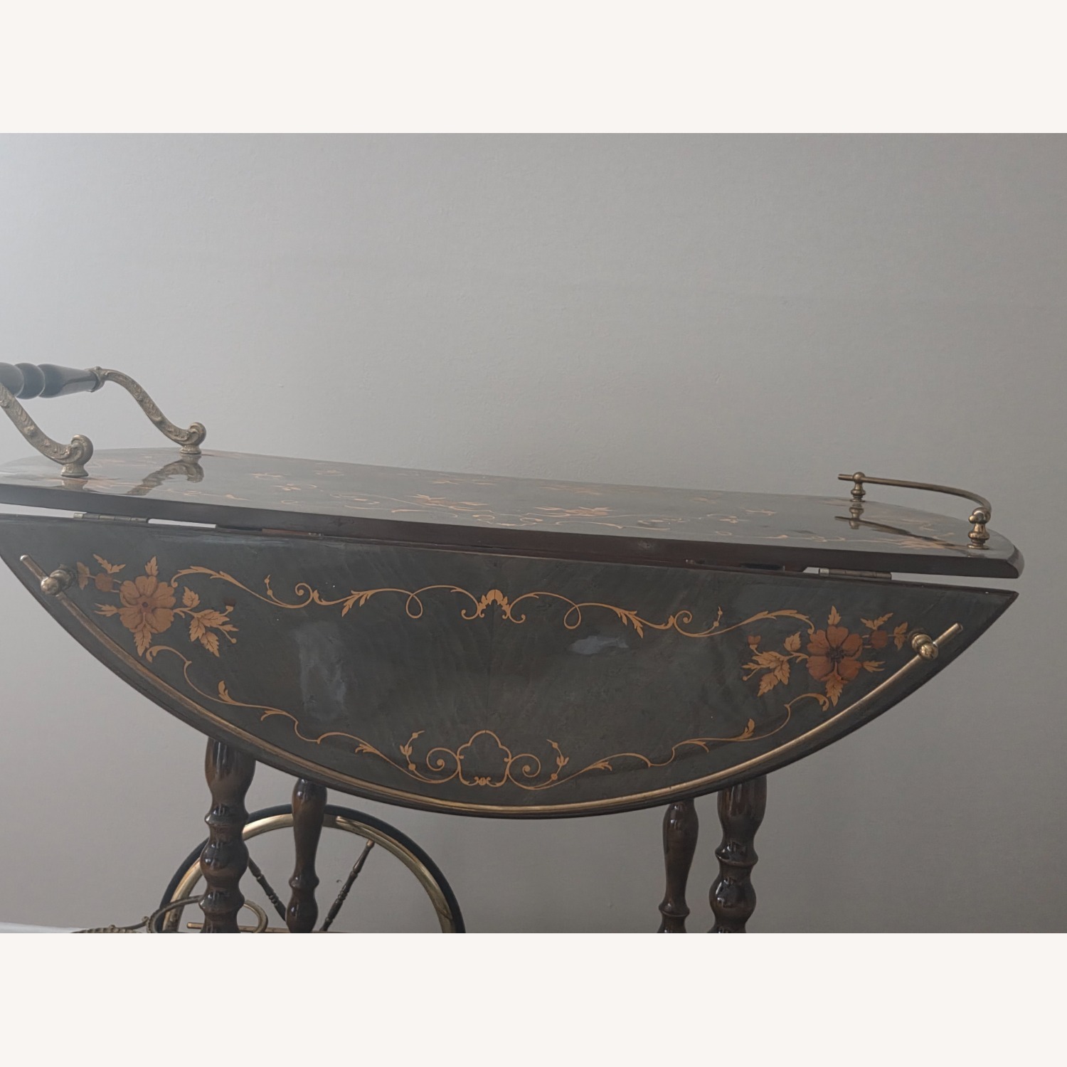 Vintage/Antique Finds Dark Brown Brass Bar Cart - image-5