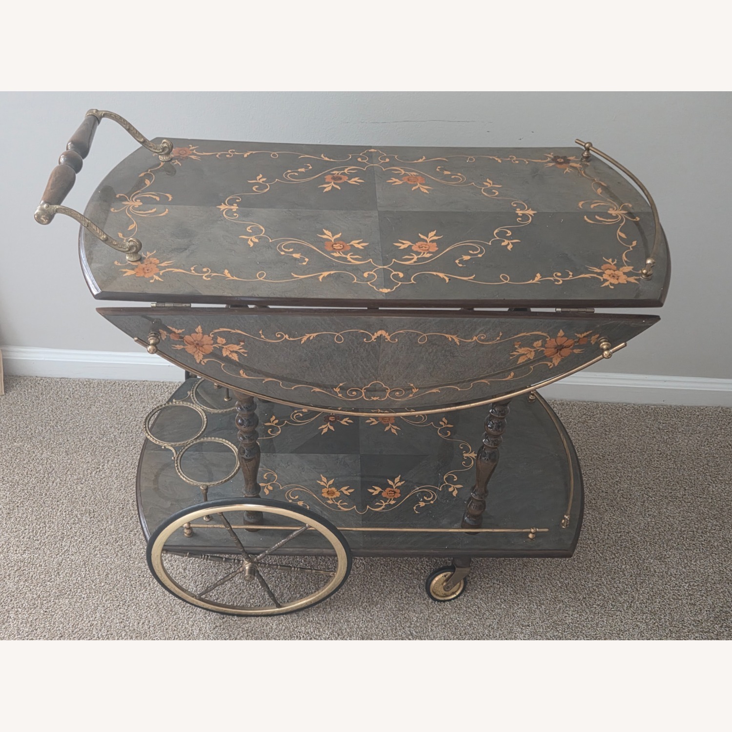 Vintage/Antique Finds Dark Brown Brass Bar Cart - image-1