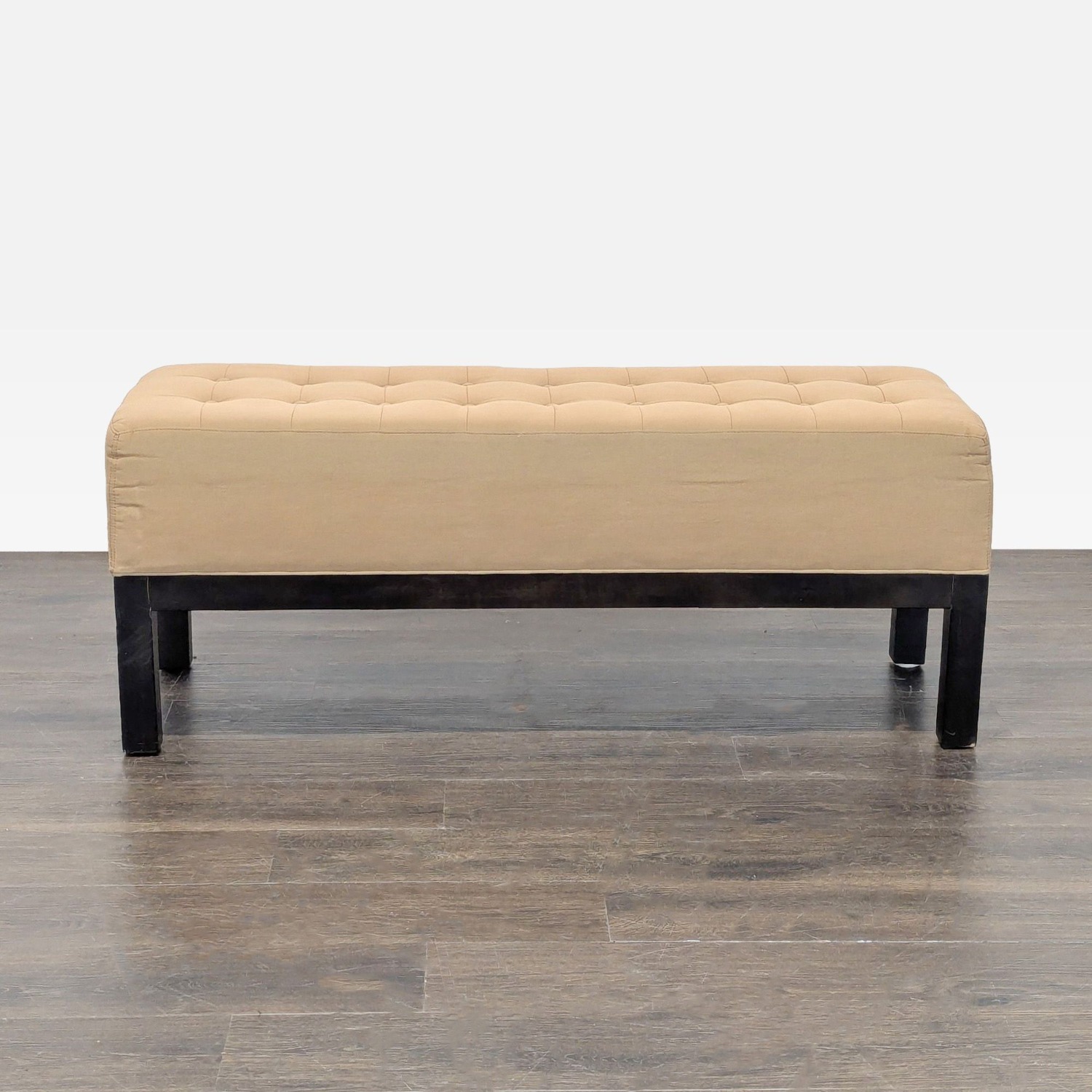 Button Tufted Bench on Wood Base - image-6