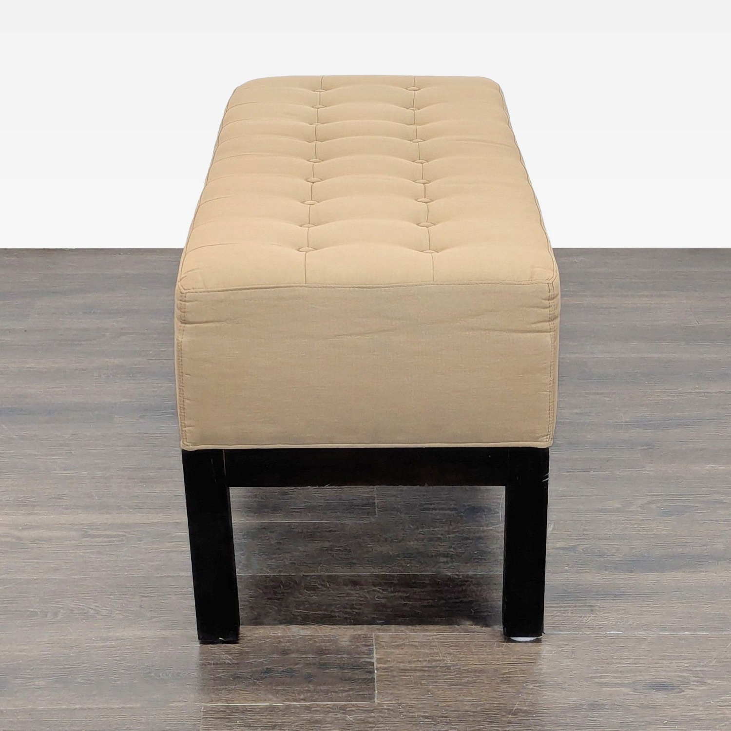 Button Tufted Bench on Wood Base - image-3