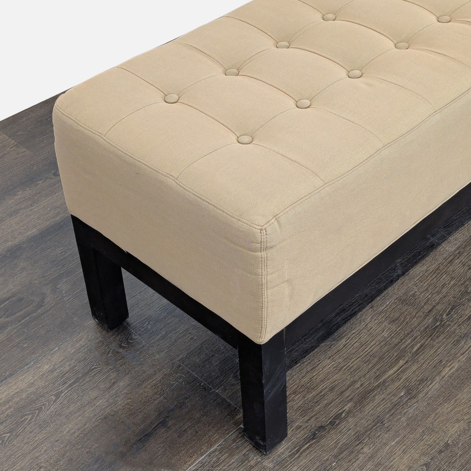 Button Tufted Bench on Wood Base - image-5