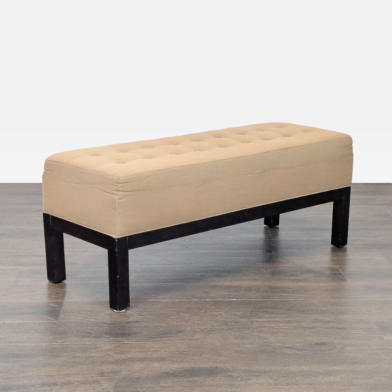 Button Tufted Bench on Wood Base - image-2