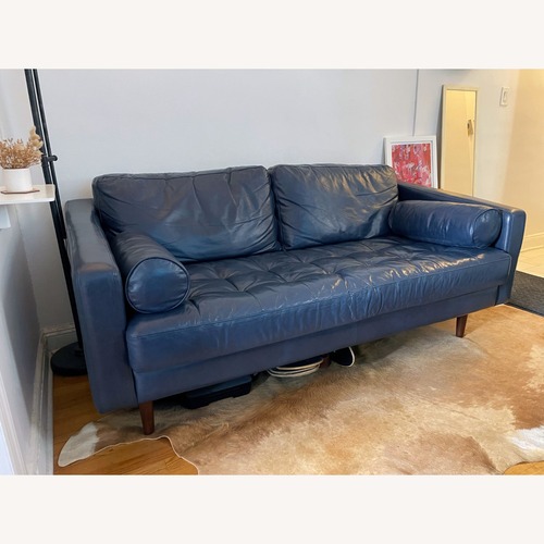 Used Poly and Bark Napa Blue Leather Sofa for sale on AptDeco