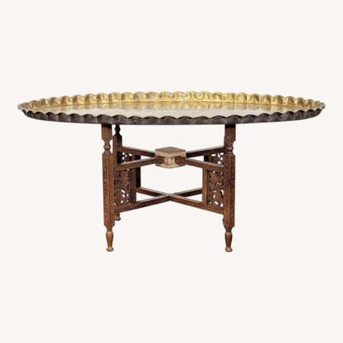 Used Brass Tray Top Coffee Table on Wood Stand	 for sale on AptDeco